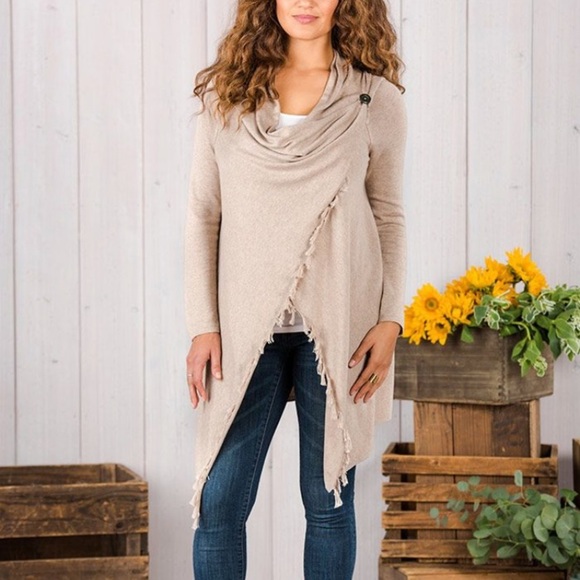 Matilda Jane - Overlapping Fringe Beige Cardigan - Picture 3 of 15